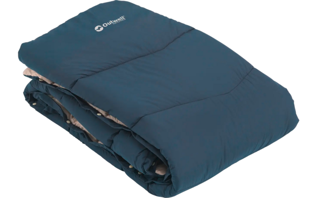 Opgevouwen donkerblauwe slaapzak met textiele buitenkant