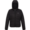 Schwarze gesteppte Daunenjacke mit Kapuze und Reißverschluss