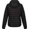 Schwarze gesteppte Jacke mit Kapuze, Rückansicht