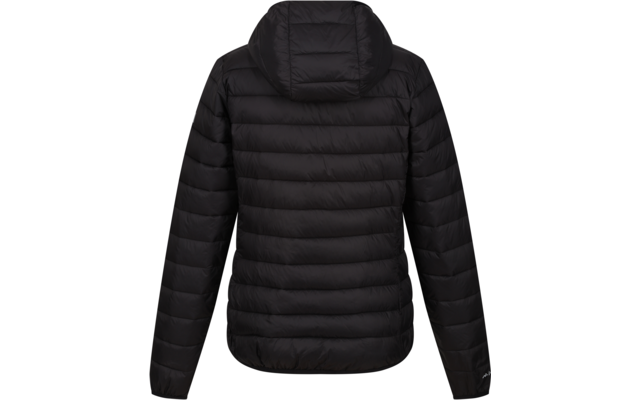 Schwarze gesteppte Jacke mit Kapuze, Rückansicht