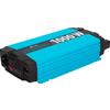 Appareil rectangulaire bleu turquoise à surface rainurée, panneau d'extrémité noir avec grilles d'aération, prise et interrupteur rouge, inscription blanche "1000W" sur le dessus