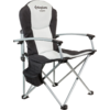 Chaise pliante en métal et tissu noir et blanc avec accoudoirs et poche latérale