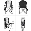Deuxième image d'une chaise de camping portable et pliable avec accoudoirs, vue avant et arrière, pliée