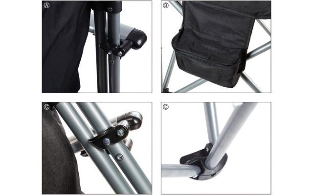 Gros plans sur la structure métallique et les articulations d'un fauteuil roulant