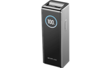 Batterie externe noire avec affichage numérique indiquant 100
