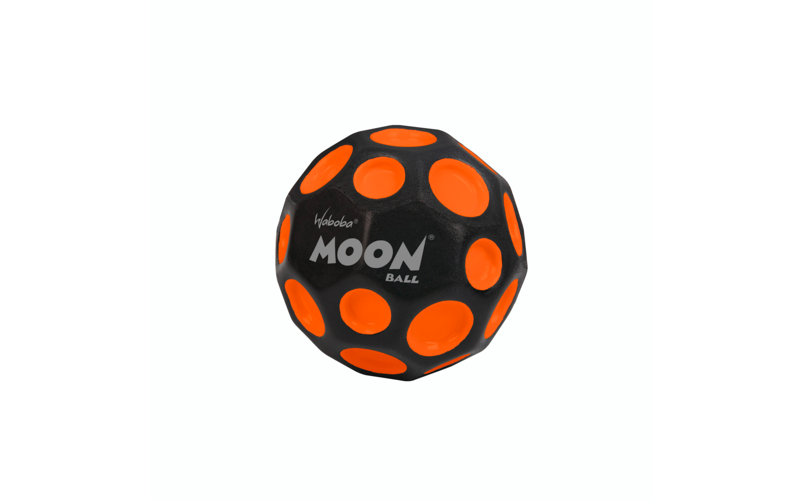 Schwarz-orangefarbener Ball mit der Aufschrift 'MOON'