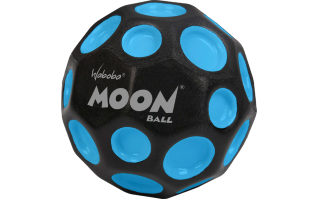 Blauwe en zwarte voetbal met het woord MOON