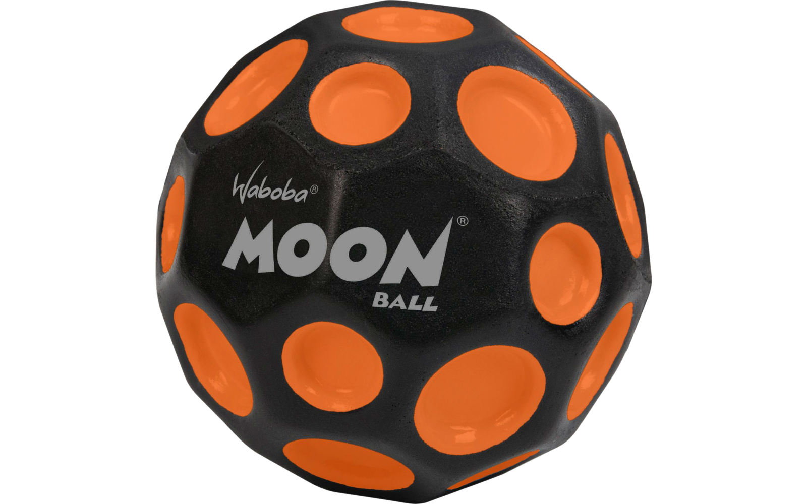 Zwart-oranje bal met het woord 'MOON'