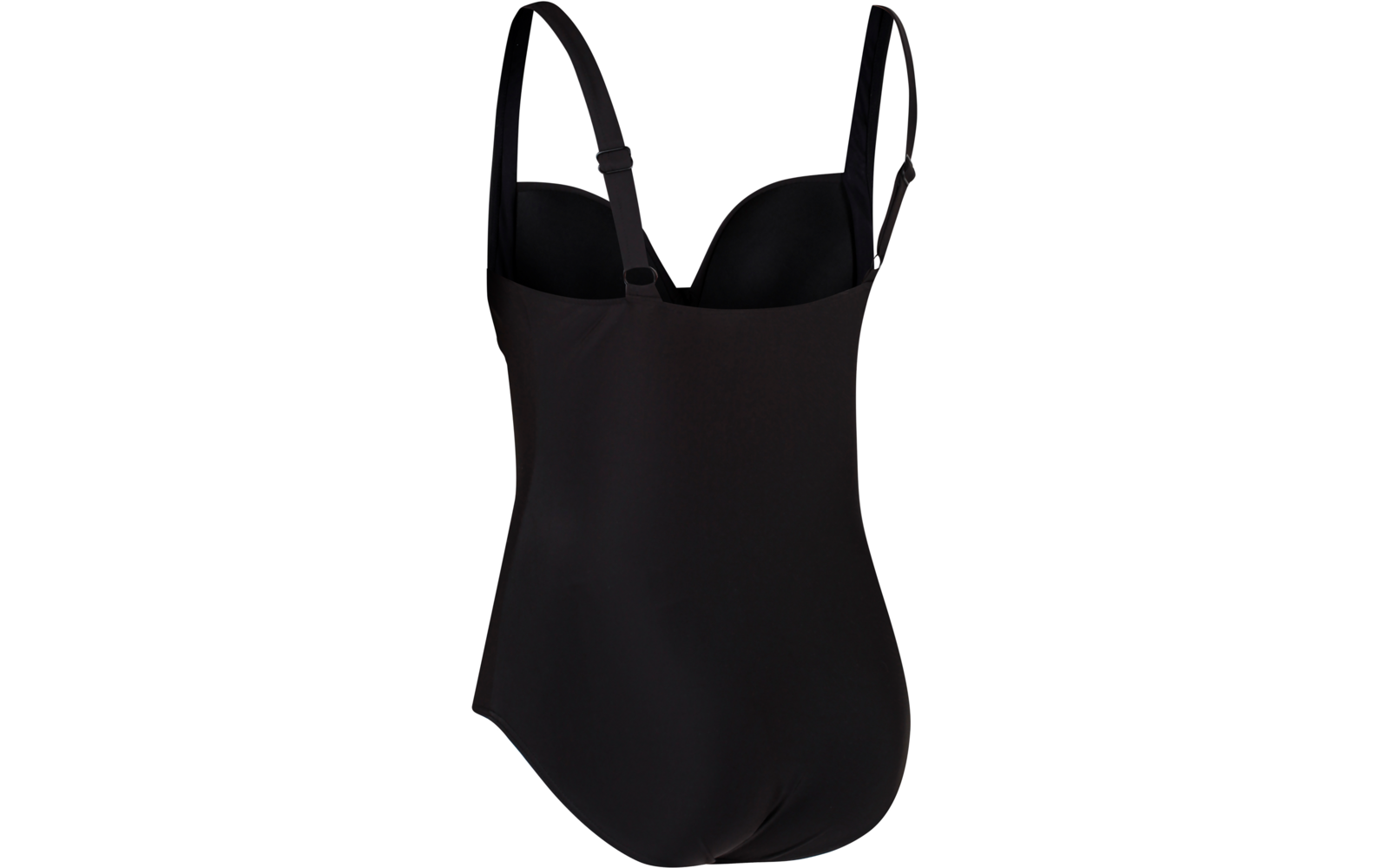 Maillot de bain une-pièce noir avec bonnets moulés et bretelles réglables sur fond blanc