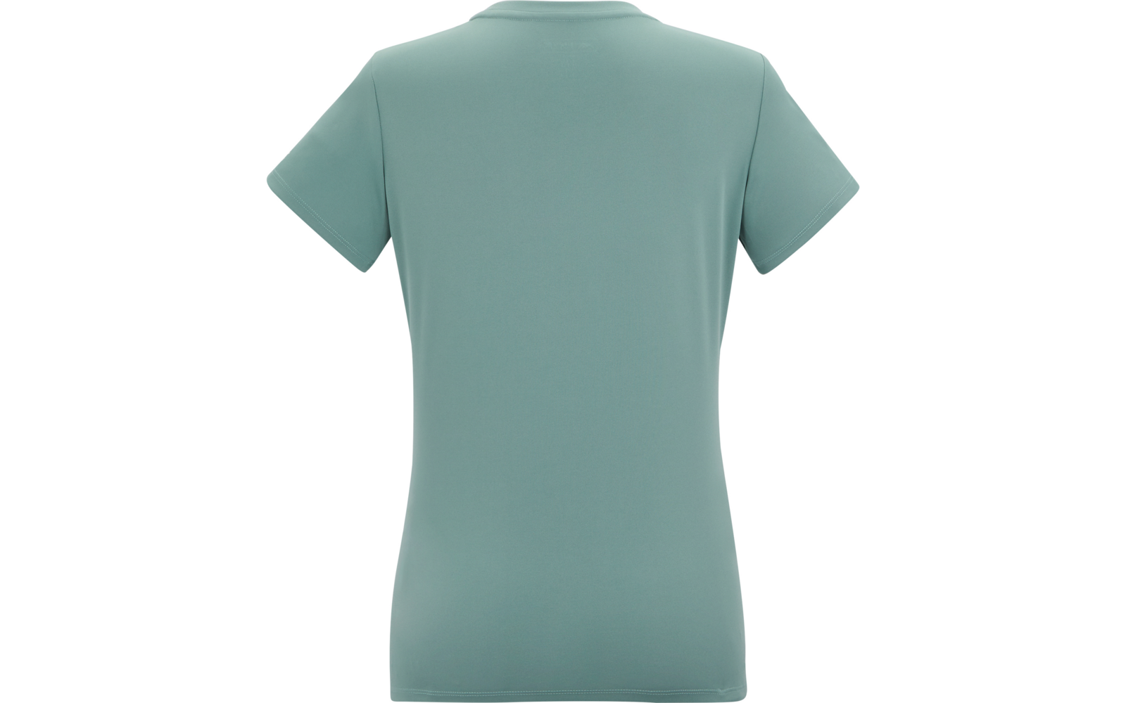 Vue de dos d'un tee‑shirt uni à manches courtes de couleur bleu‑vert sur fond blanc