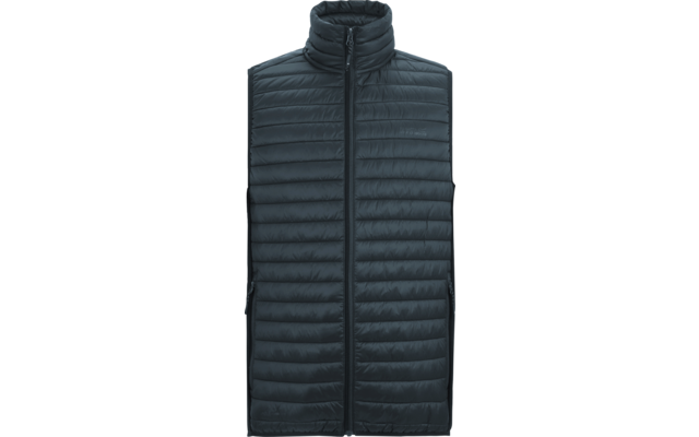 Dunkelgraue gesteppte ärmellose Weste mit durchgehendem Reißverschluss, Stehkragen und seitlichen Reißverschlusstaschen