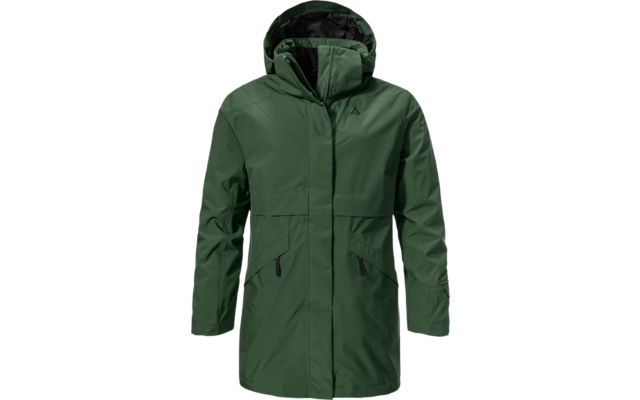 Dunkelgrüner Parka mit Kapuze auf weißem Hintergrund