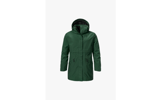 Dunkelgrüner Parka mit Kapuze auf weißem Hintergrund