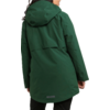 Femme vue de dos portant un parka vert avec capuche