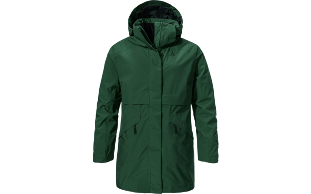 Parka vert avec capuche et fermeture éclair