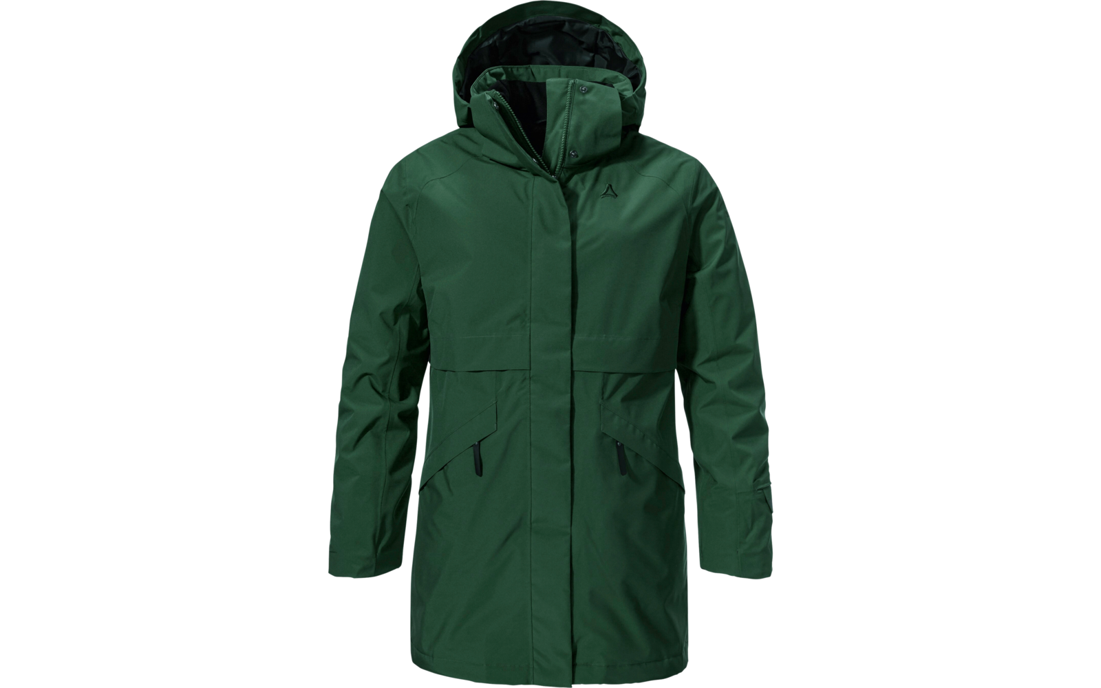 Parka vert avec capuche et fermeture éclair