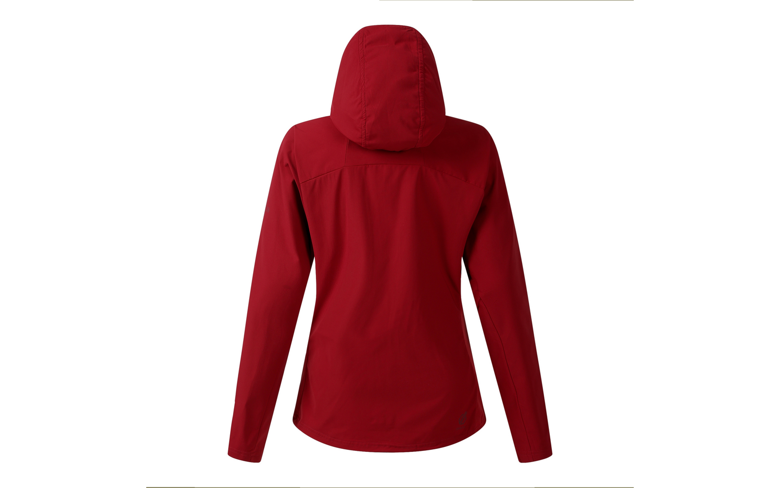 Achteraanzicht van een rode capuchonjas op een witte achtergrond