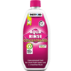 Rosa Plastikflasche mit pinkem Schraubverschluss, Etikett oben 'THETFORD', runder Aufkleber '15 doses', großer Schriftzug 'AQUA RINSE CONCENTRATED', grüner Kreis mit '95%', Kästchen 'SEPTIC TANK SAFE', unterer Text 'Concentrated fluid for clean flush
