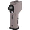 Beige-pink handheld device with a black nozzle at the front, a round light, two buttons on the handle, three small LED dots, Berger logo on the side and a black base
