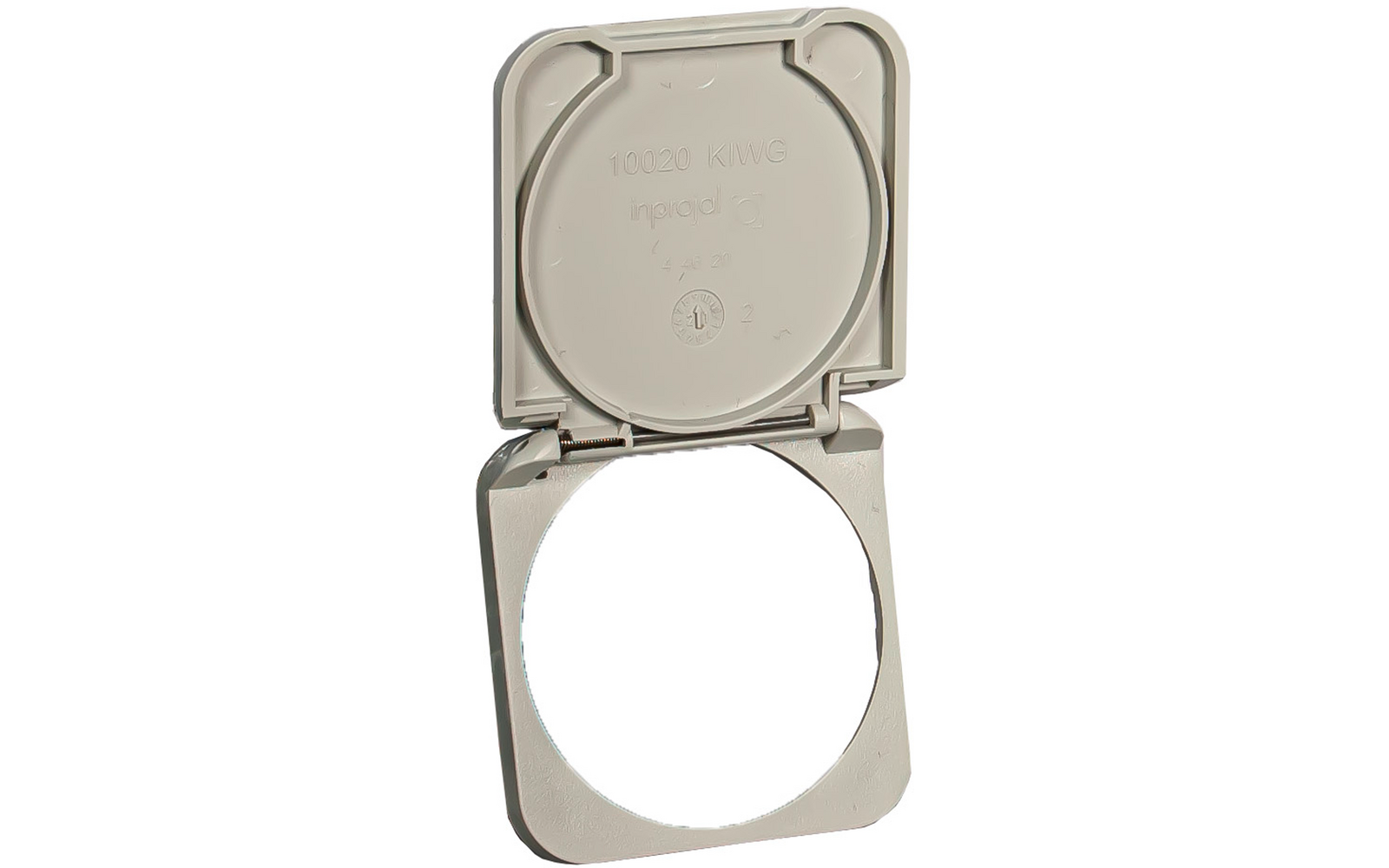 Open wit plastic deksel met rond gat en scharnierend deksel