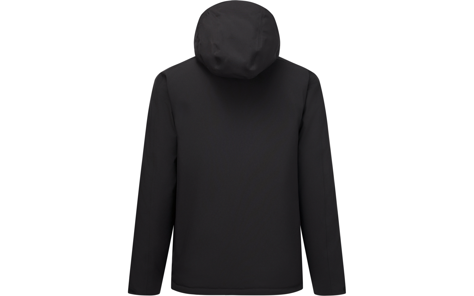 Schwarze Jacke mit Kapuze, Rückansicht
