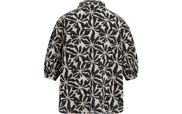 Rückansicht eines kurzärmligen Oberteils mit schwarzem und weißem Muster aus großen sternförmigen Motiven