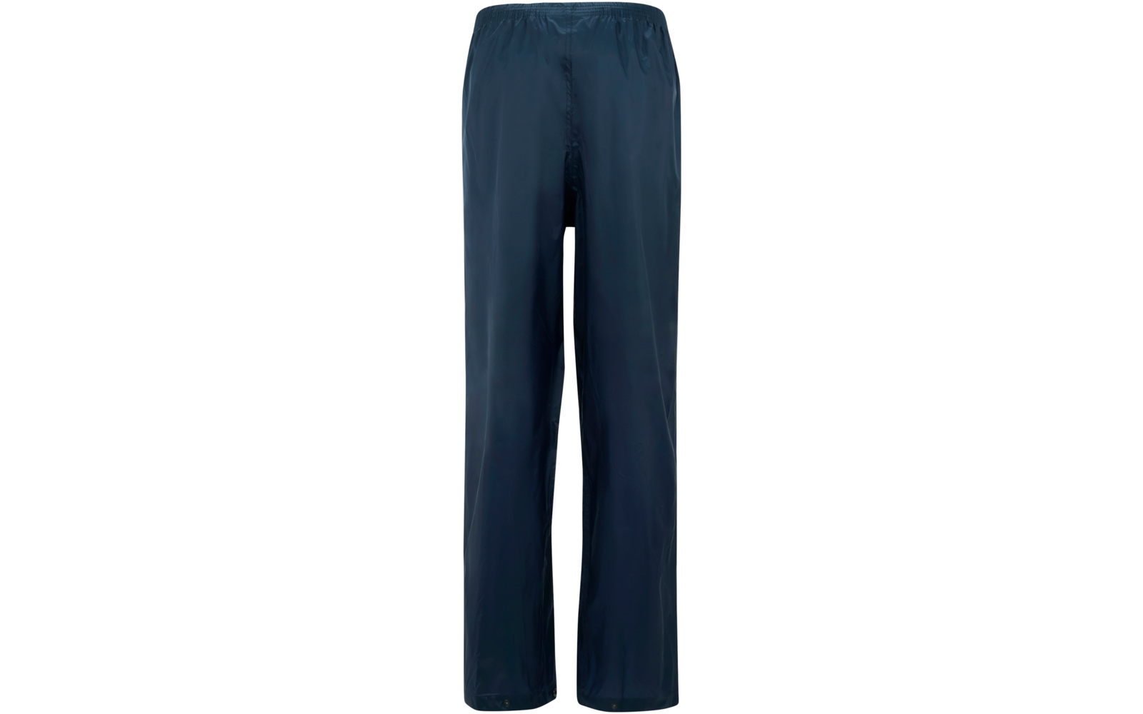 Dark blue long trousers in shiny fabric with elastic waistband and straight legs
