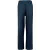 Dark blue long trousers in shiny fabric with elastic waistband and straight legs