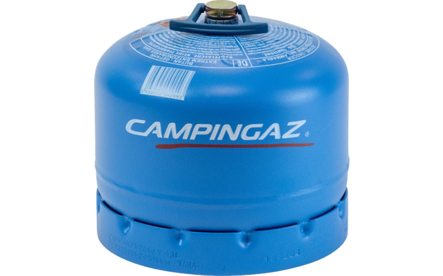 Blauer Campingaz-Gasbehälter mit weißer Aufschrift