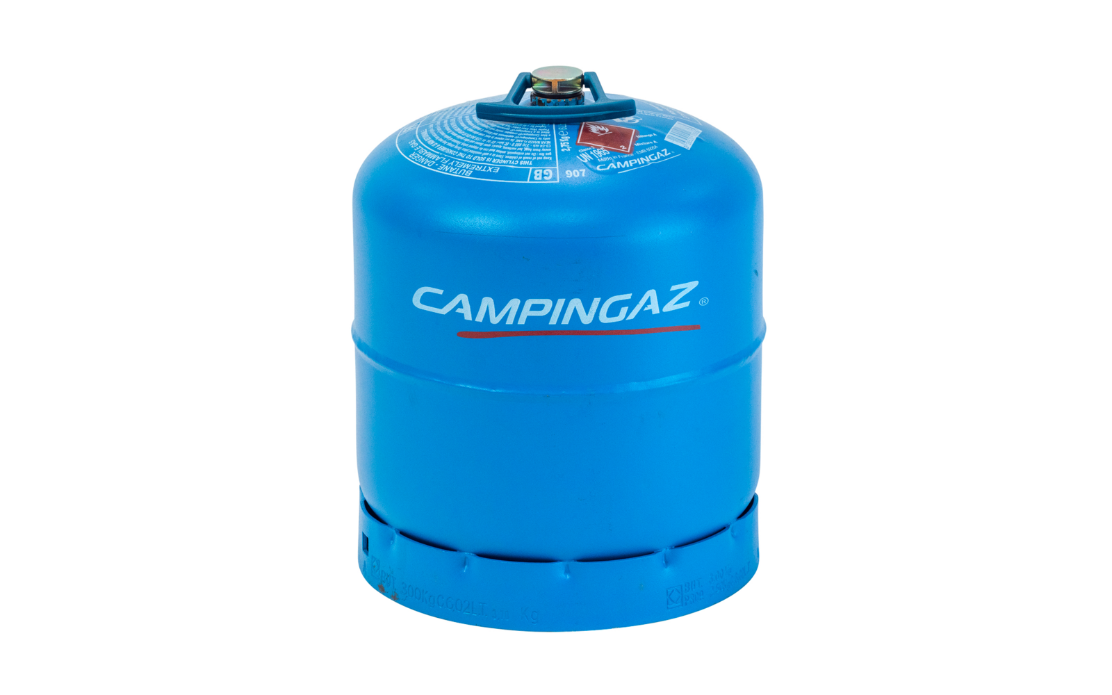 Blauer Camping-Gasbehälter mit Aufschrift Campingaz