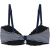 Dunkelblau-weiß gestreifter Büstenhalter mit verstellbaren Trägern und Vorderhäkchen auf weißem Hintergrund