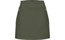 Olivgrüner kurzer Rock mit hoher Taille und je einer seitlichen Reißverschlusstasche
