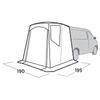 Strichzeichnung eines Vans mit angebautem Zelt; sichtbare Zeltöffnung und Seitenfenster; Bodenmarkierungen mit den Zahlen '190' und '195'