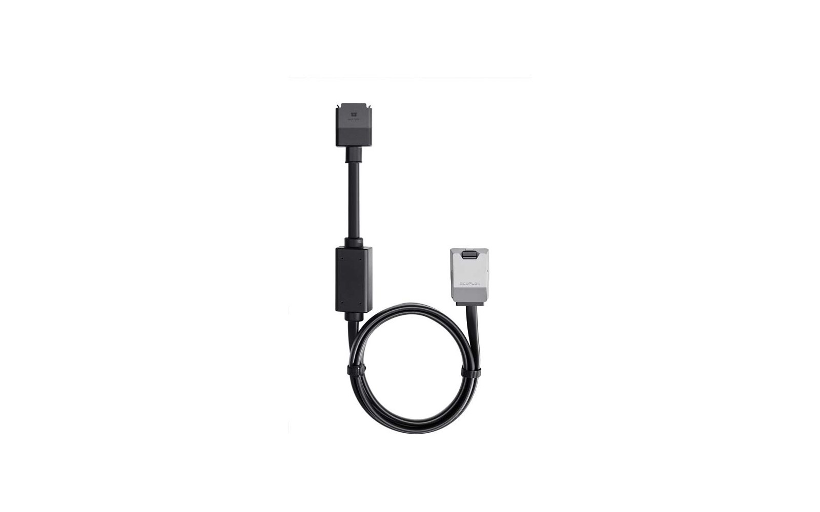 Schwarzes Kabel mit zwei unterschiedlichen Anschlussstücken an den Enden