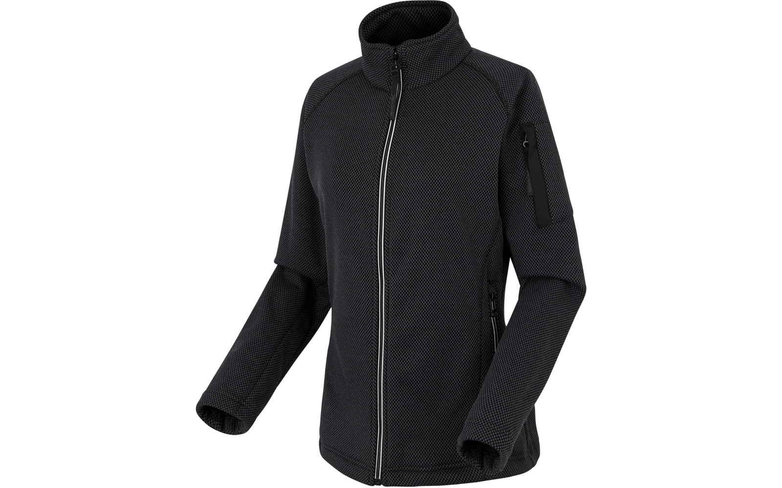 Schwarze Softshell-Jacke mit Reißverschluss und Stehkragen
