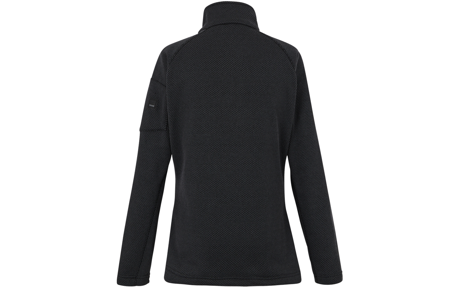 Schwarze Jacke von hinten mit Stehkragen und langen Ärmeln