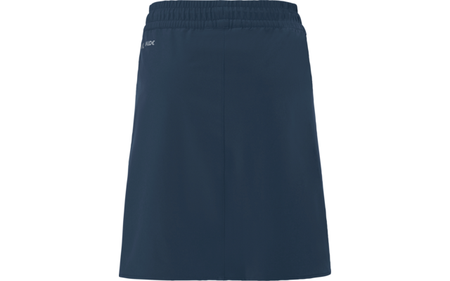 Jupe courte bleu foncé avec taille élastique et petit logo blanc en haut à gauche