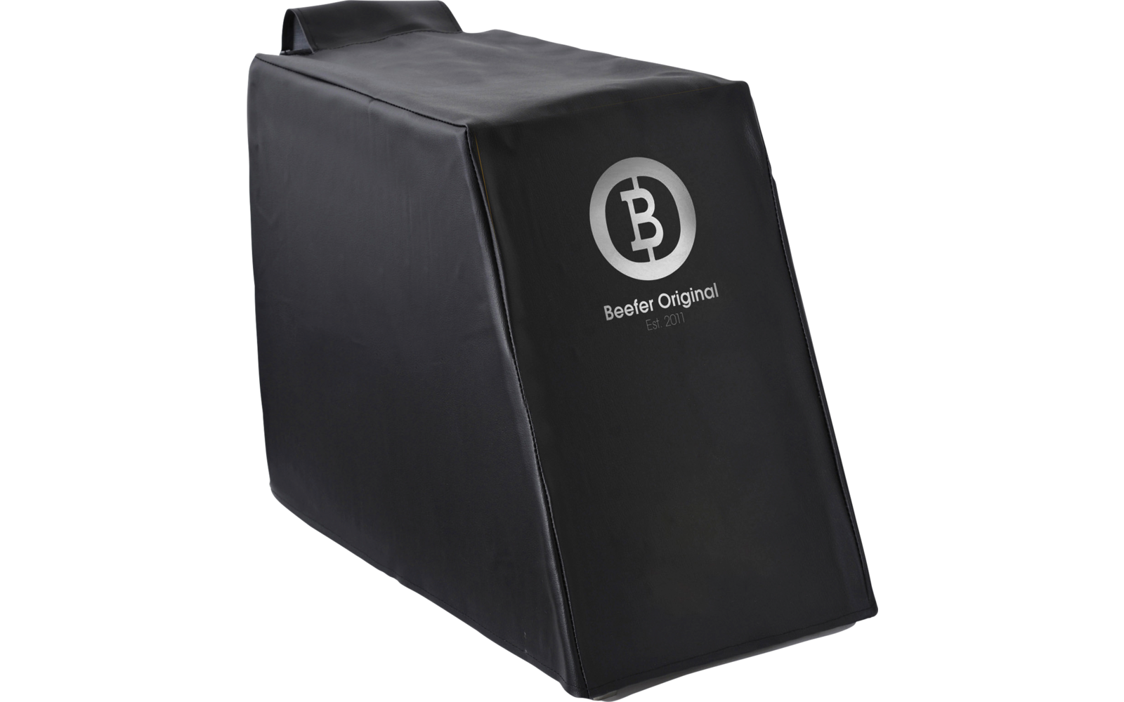 Schwarze Abdeckung mit weißem Logo auf quadratischem Gegenstand