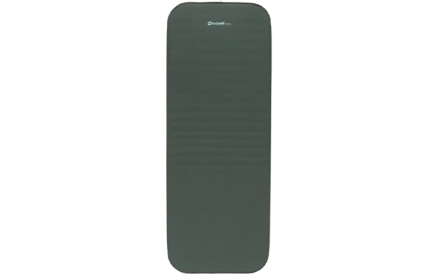 Donkergroene opblaasbare slaapmat met rechte randen en een logo bovenaan