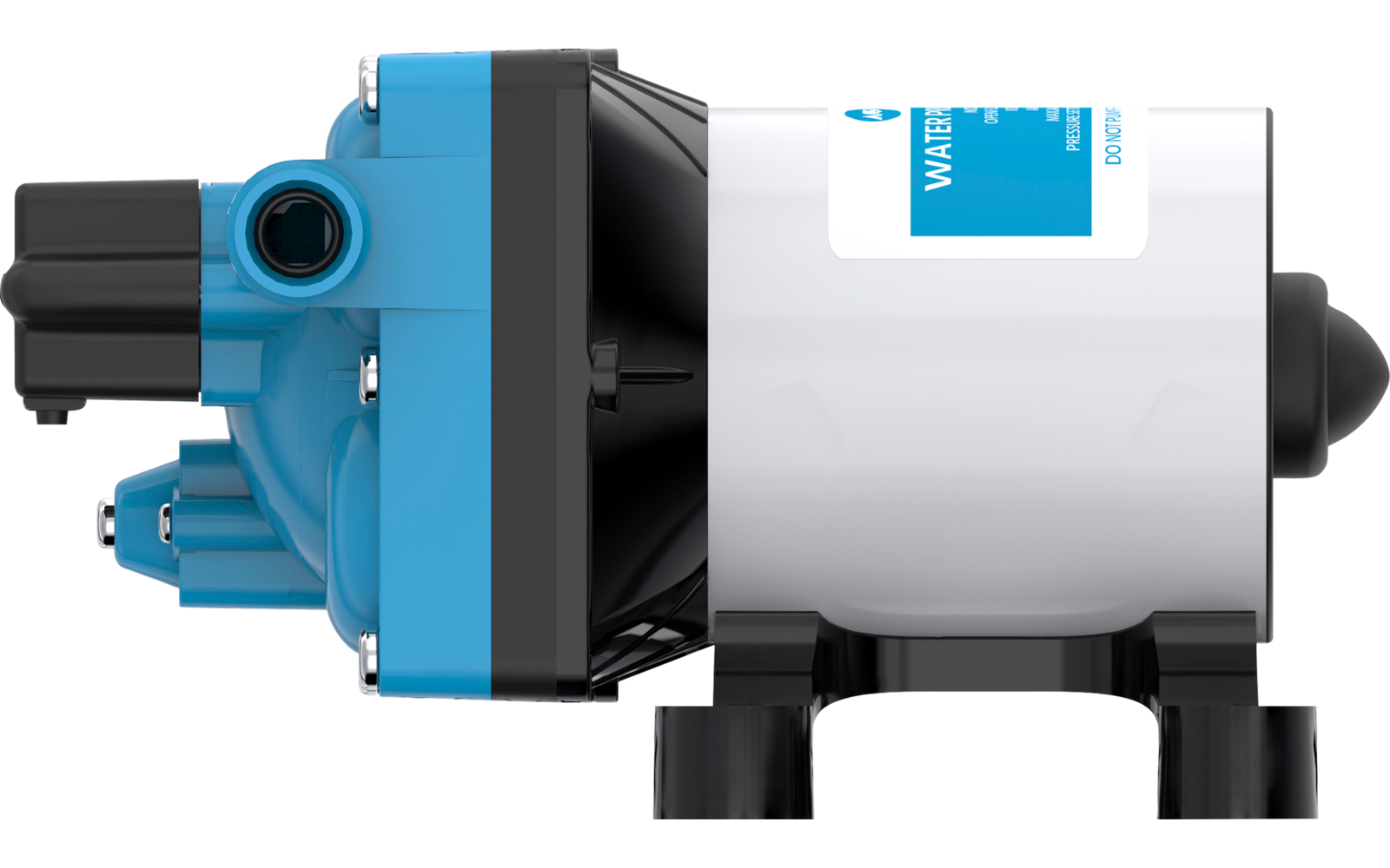 Kleines blau-weißes Gerät mit zylindrischem weißem Gehäuse, blauem vorderem Teil und schwarzer Kunststoffbasis