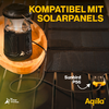 Zonnepaneel op zwarte achtergrond met tekst 'Compatibel met zonnepanelen'