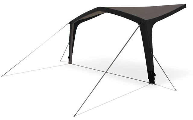 Dunkelgraues rechteckiges Tuch auf zwei vertikalen Stützen mit abgespannten Seilen, isoliert auf weißem Hintergrund