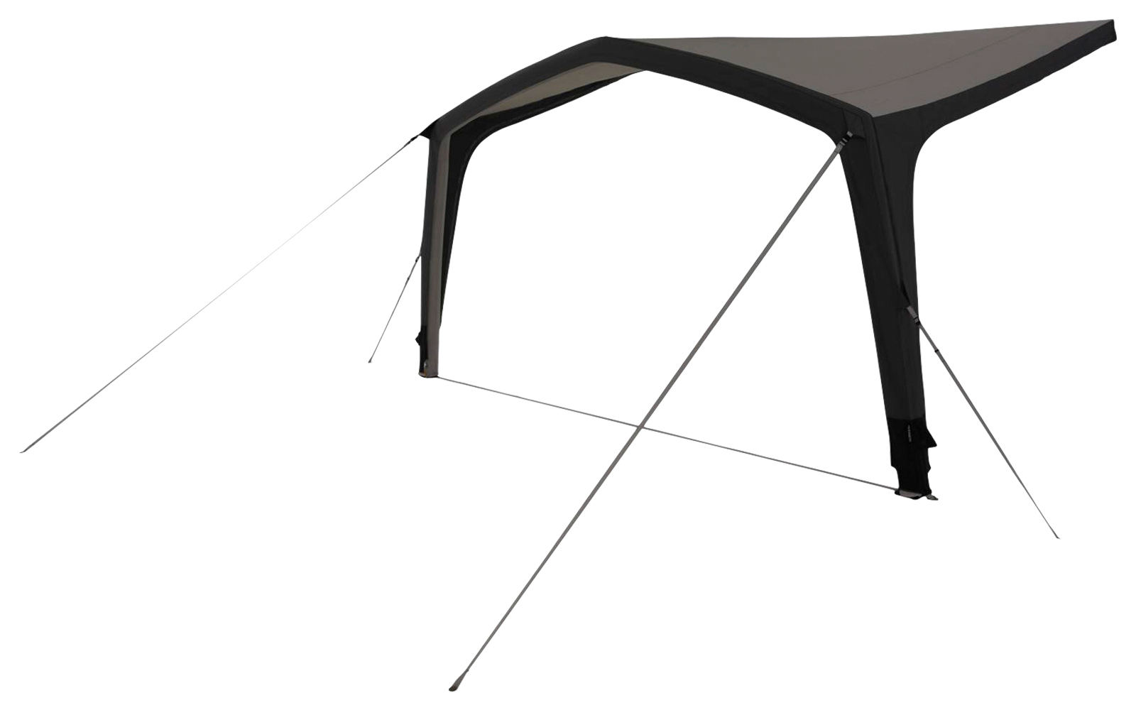 Dark gray rectangular fabric on two vertical supports with tensioned ropes, isolated on white background