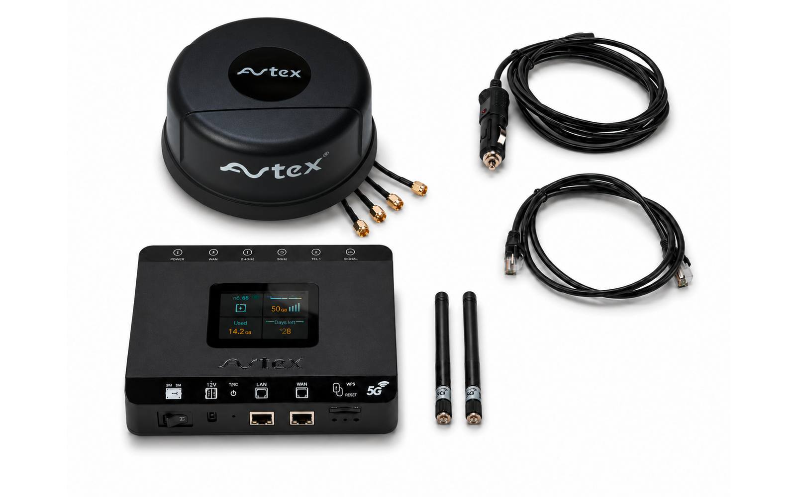 Immagine del prodotto Avtex AMR105X 5G Wi-Fi 6 Dual-SIM-Router mit 5G-Antenne f&uuml;r 12/24 V 1