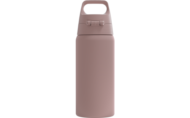 Rosa-mauve Flasche mit zylindrischem Körper, integriertem Tragegriff am Deckel und kleinen Verschlussklappen