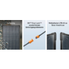 Drei Bilder mit Solarmodulen und Zubehör. Links ein längliches Solarmodul auf Steinen, Mitte 3M Dual Lock Befestigungselemente, rechts ein wetterfester LFB-40 Solaranschluss