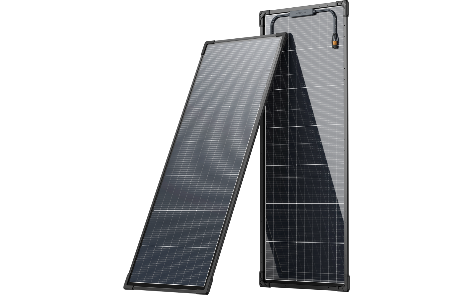 Zwei hintereinander stehende Solarpanels, eines leicht vor dem anderen