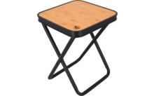 Petit tabouret pliant avec cadre en métal noir et siège en bois carré