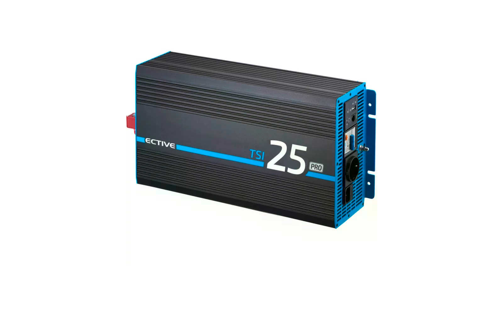 Schwarzer Stromwandler mit blauen Akzenten und der Aufschrift 25