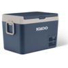 blauwgrijze kunststof koelbox met lichtgrijs deksel, zijhandgreep, ventilatierooster en witte tekst "IGLOO"